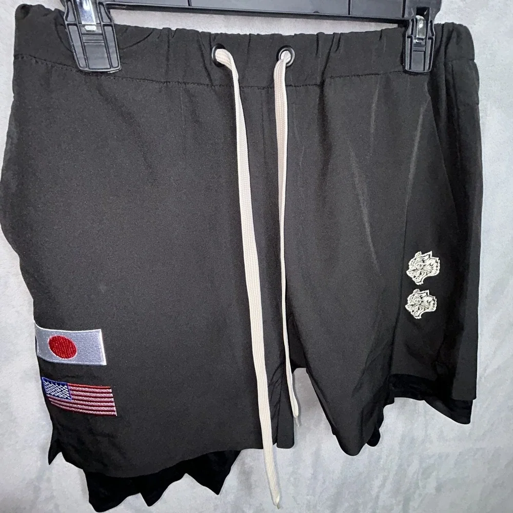 Darc Sport Wolves Shorts  Black Japan x USA Flags Limited Edition 925 /1000 SZ:S